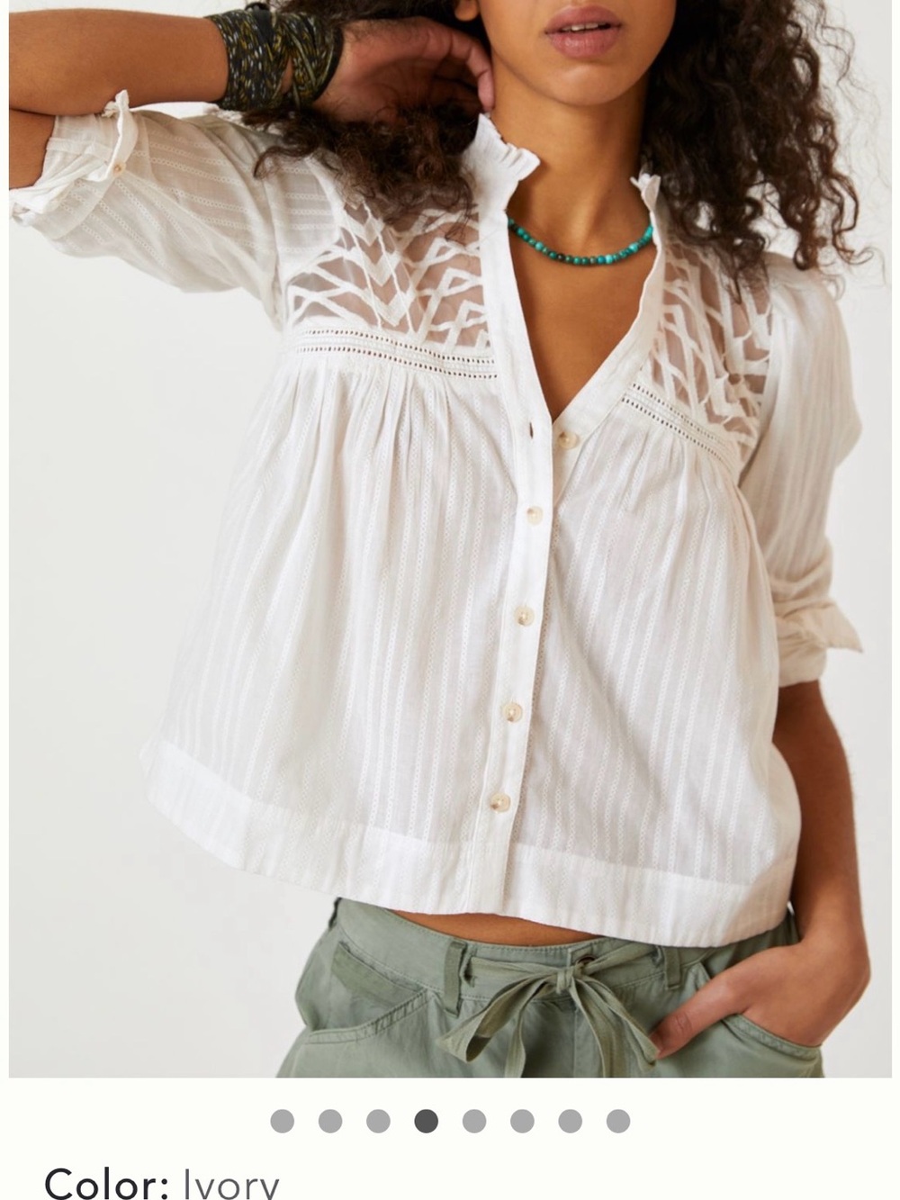 Pilcro Ivory Lace-Yoke Button Front Blouse